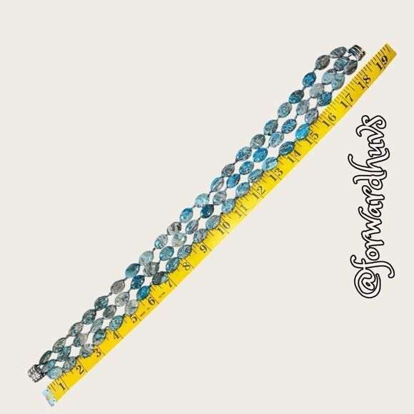 Triple Strand Polished Blue Agate Stone Necklace - Picture 9 of 13